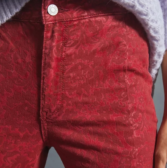 NWT Anthropologie Pilcro Flocked High-Rise Baroque Leggings in Wine - Picture 3 of 3